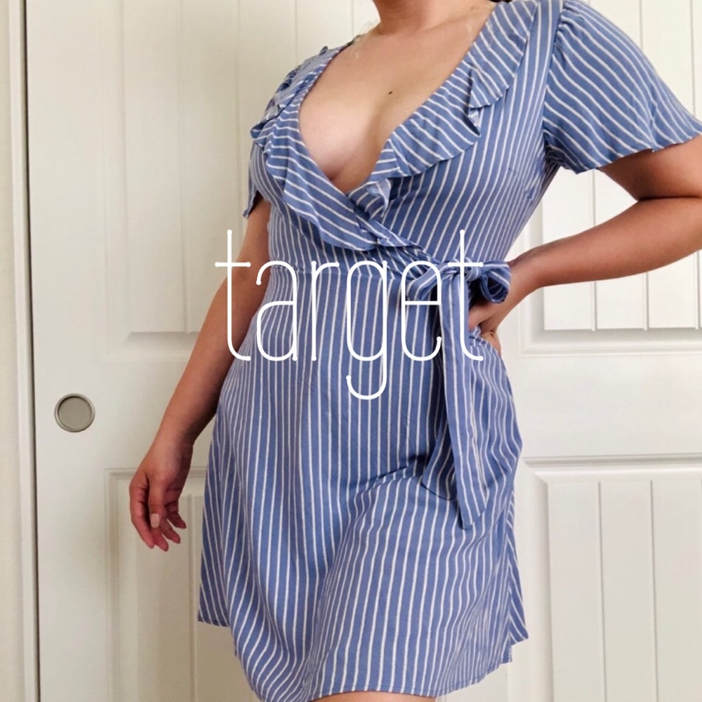 Striped Blue and White Wrap Dress